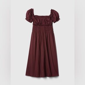 NWT GAP Women’s Midi Dress Puff Sleeve Smocked Waist Noir Red Size XXS